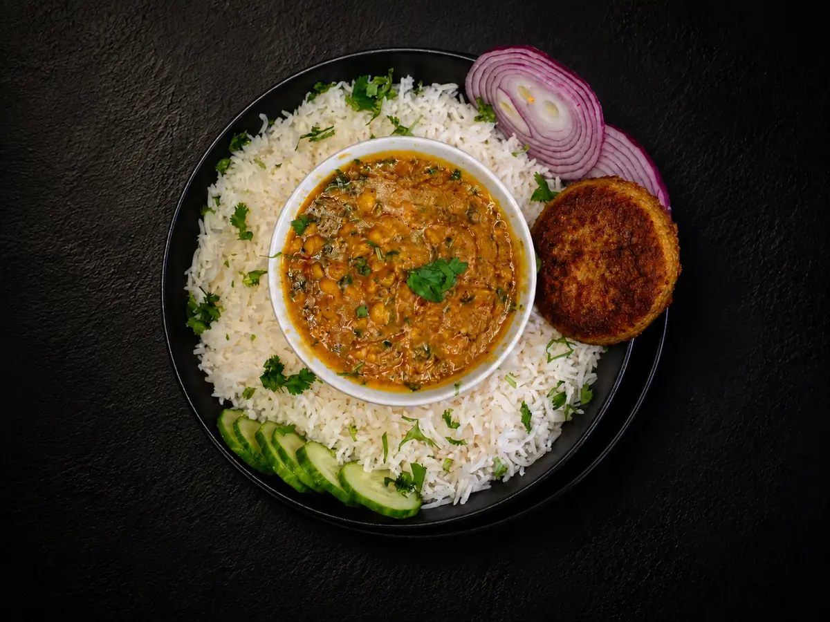 Daal Chawal with Beef Shami